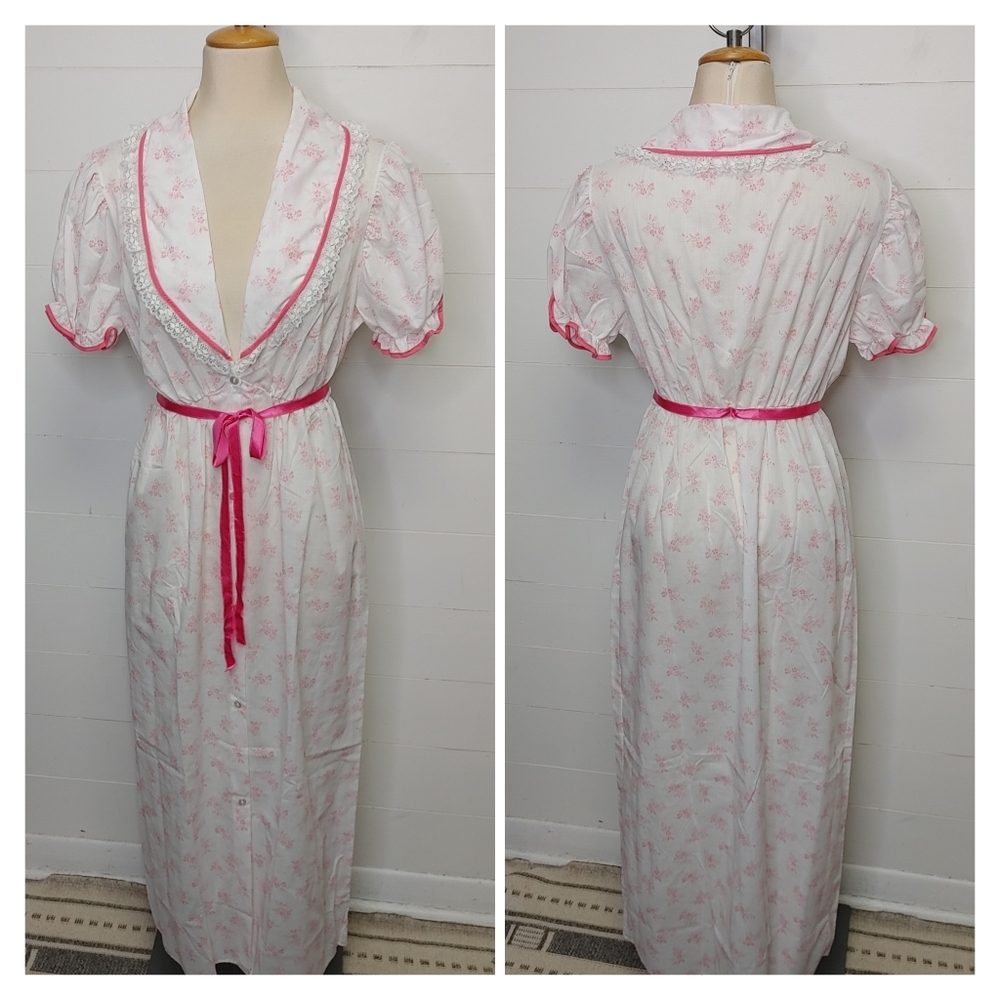 Vintage Cotton Blend Maxi Nightgown Size L - Picture 2 of 11